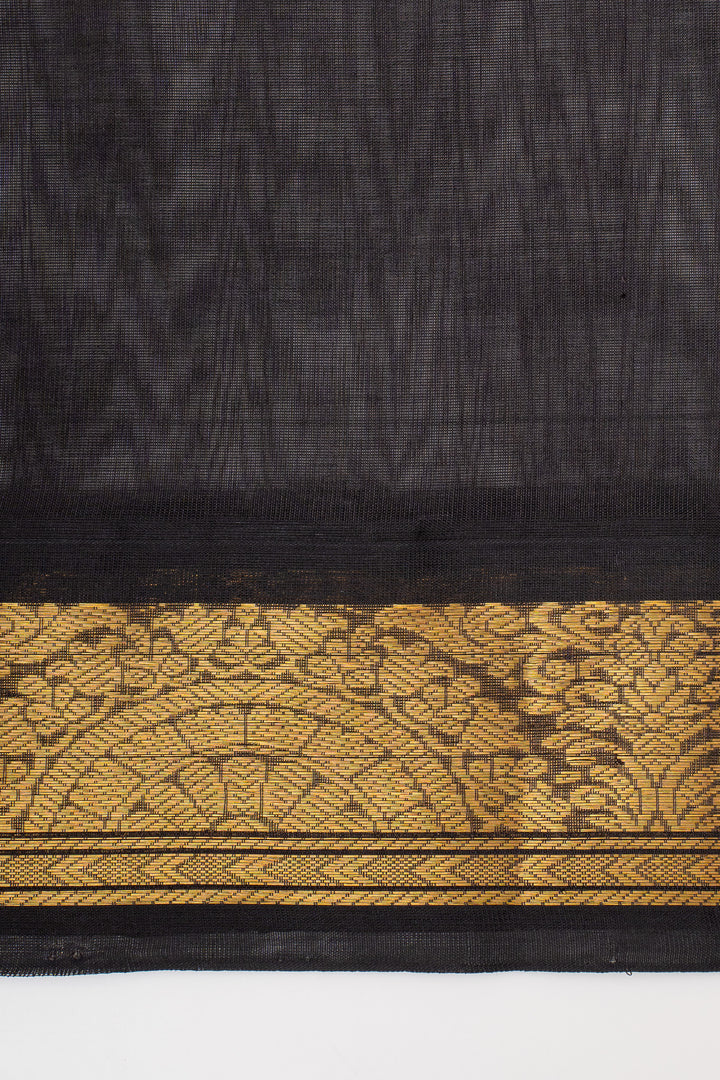 Orange and Black Korvai Pure Silk Cotton Saree