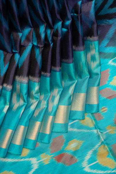 Navy Blue Pure Ikat Silk Saree - Clio Silks