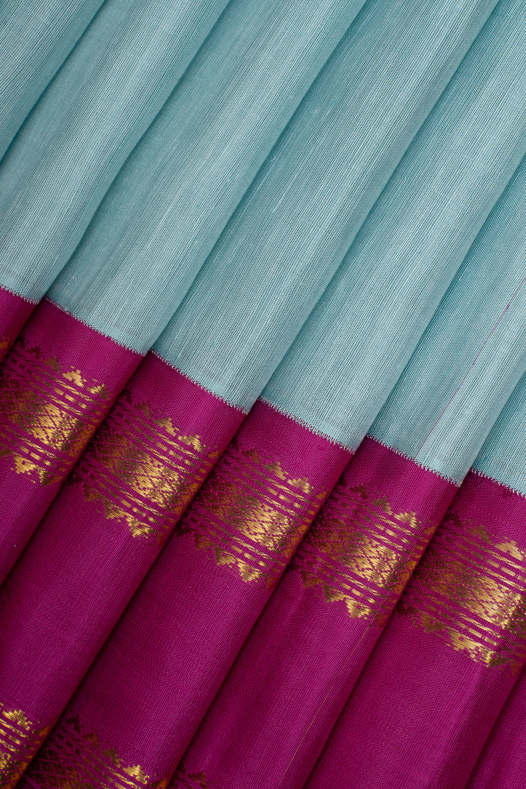 Pastel blue and magenta linen Kanchipuram silk saree
