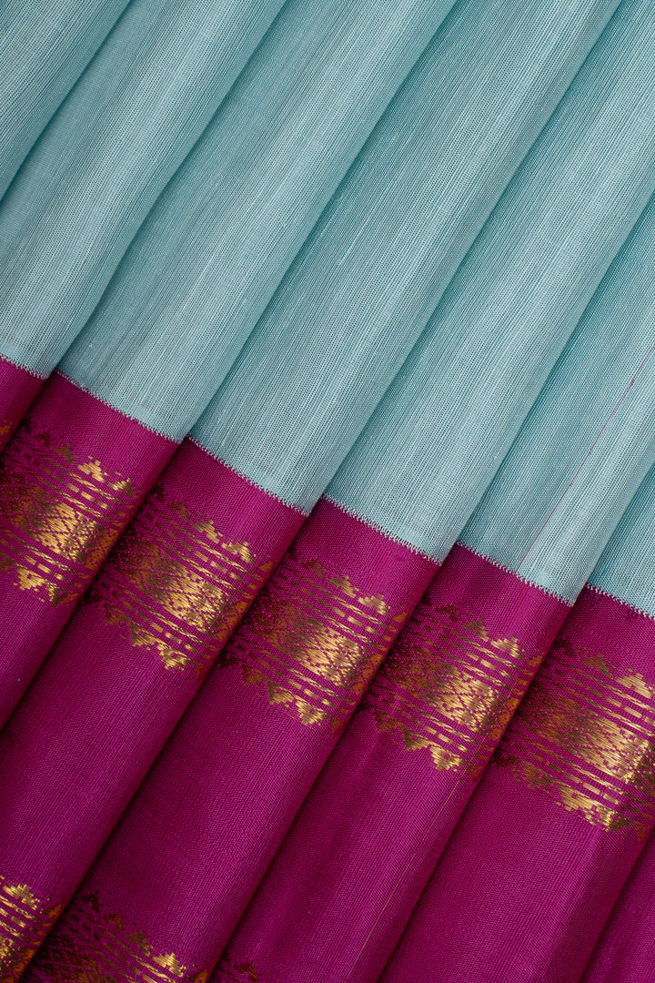 Pastel blue and magenta linen Kanchipuram silk saree