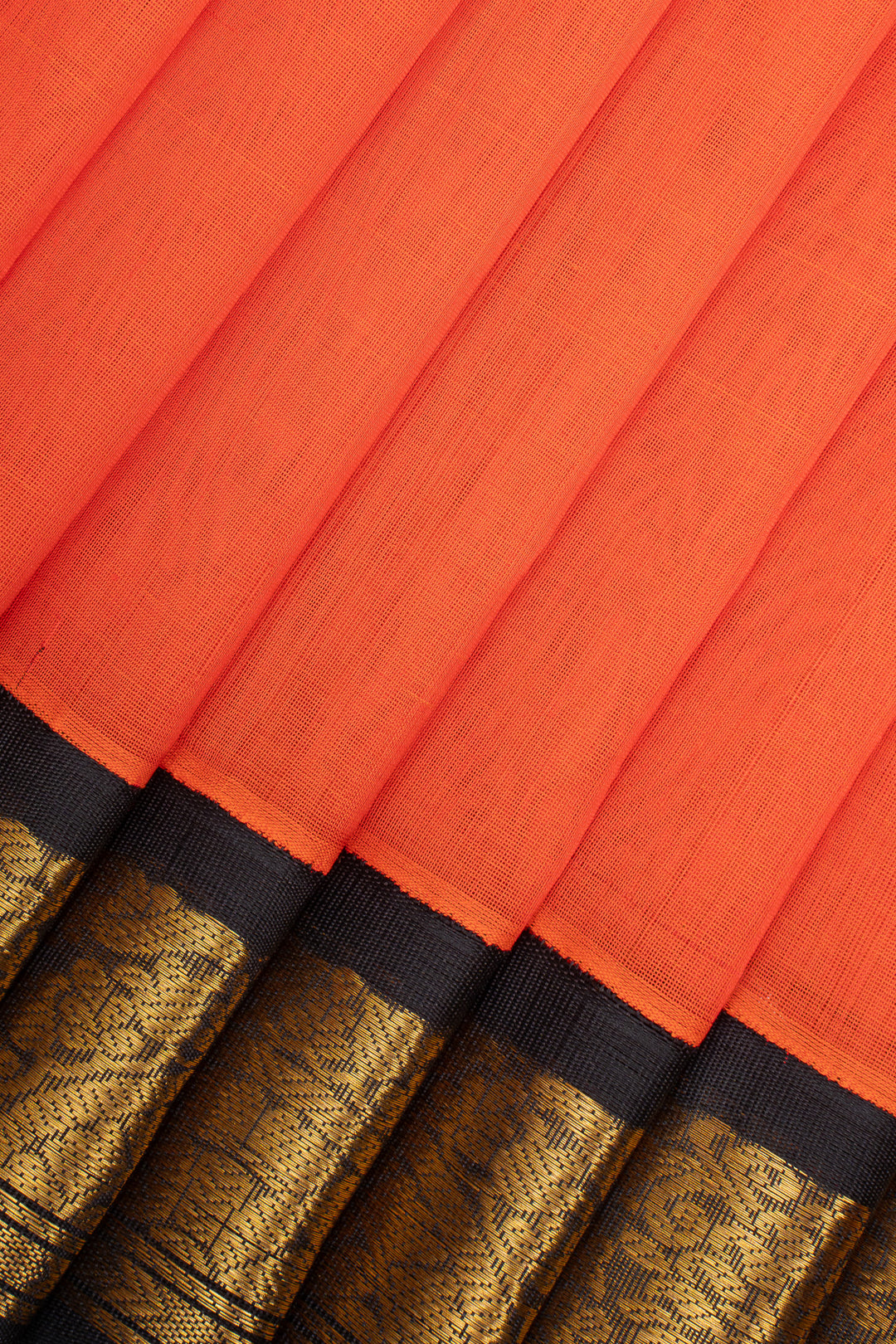 Orange and Black Korvai Pure Silk Cotton Saree