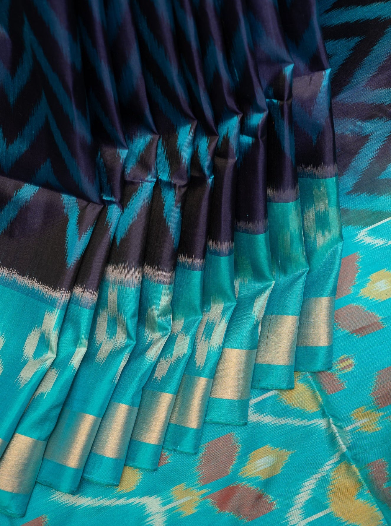 Navy Blue Pure Ikat Silk Saree - Clio Silks