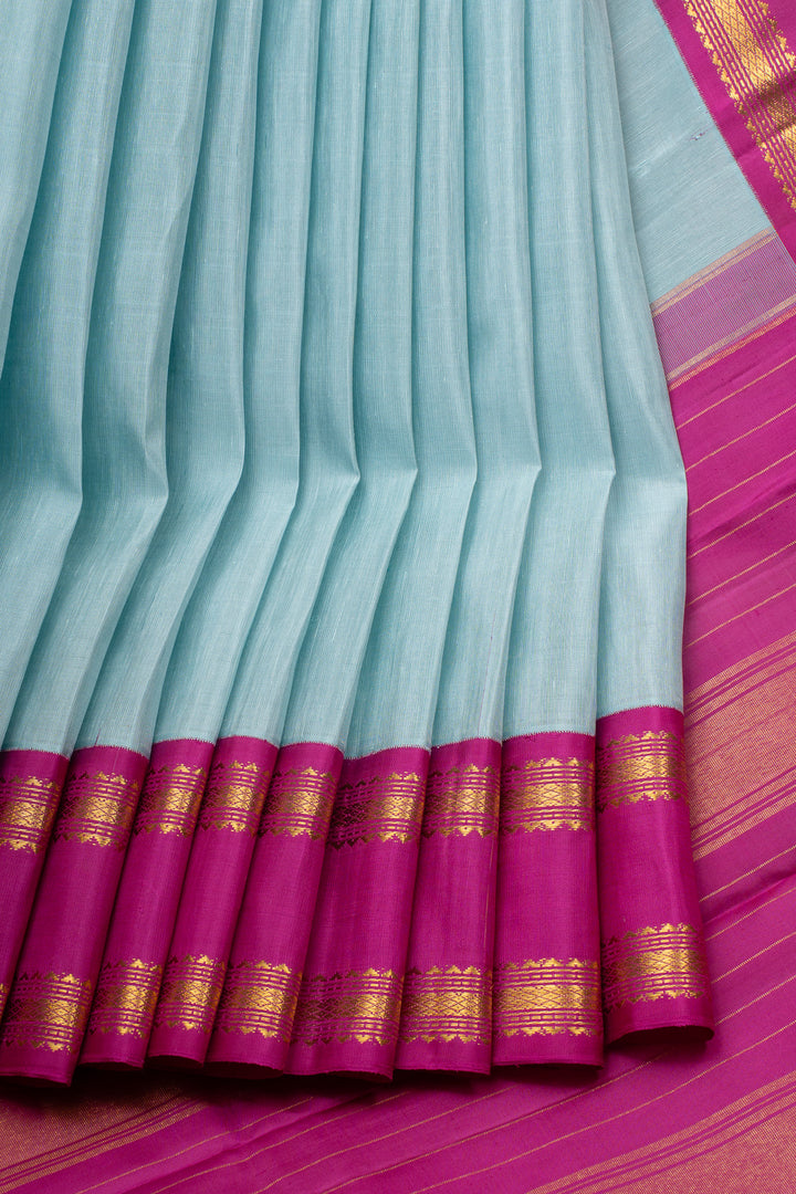Pastel blue and magenta linen Kanchipuram silk saree