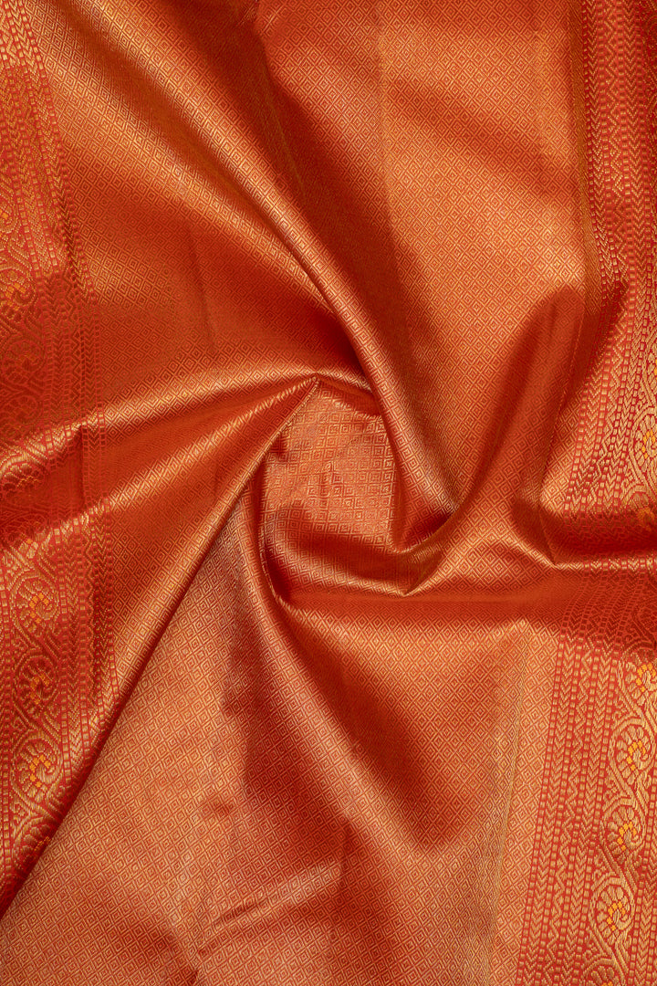 Pastel green and orange Zari checks pure kanchipuram silk saree