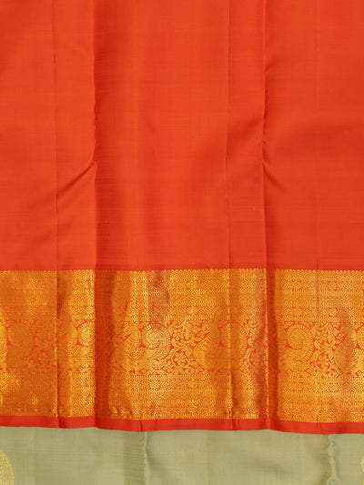 Apple green and orange traditional pure kanjivaram silk saree