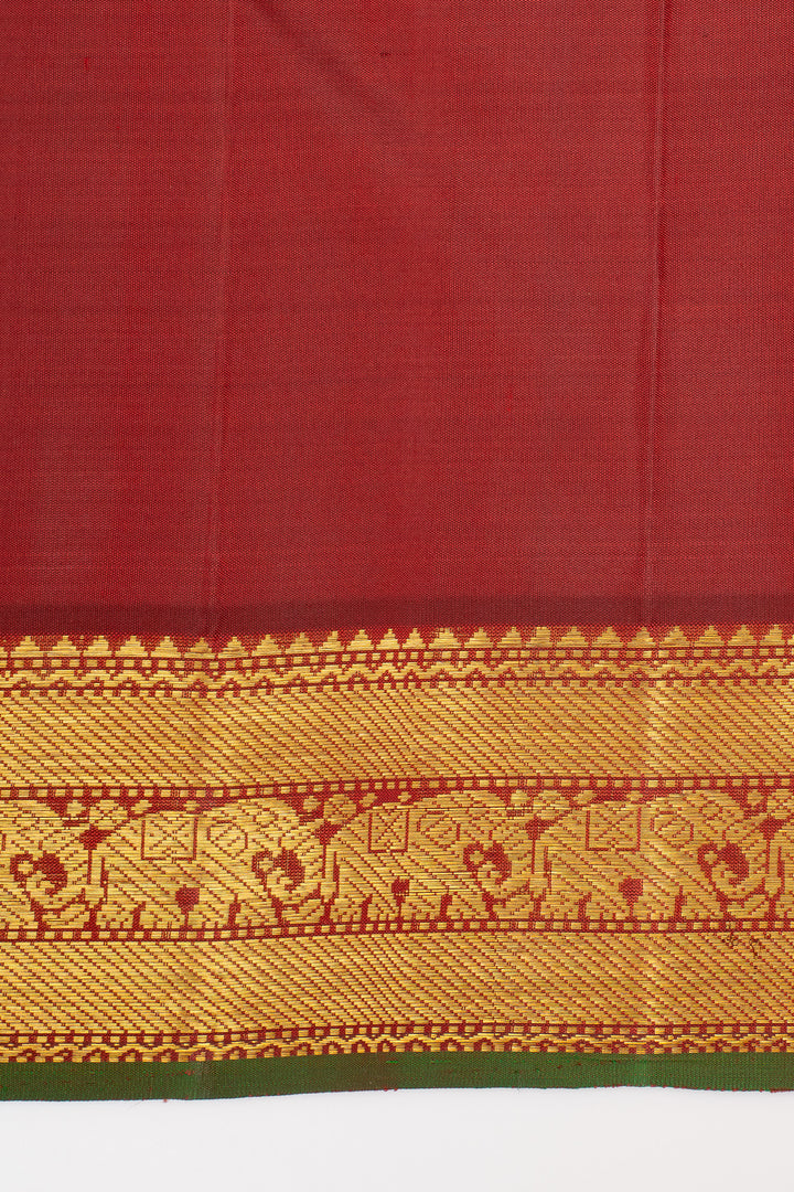 Orange &amp; Maroon Traditional Pure Kanchipuram Silk Saree