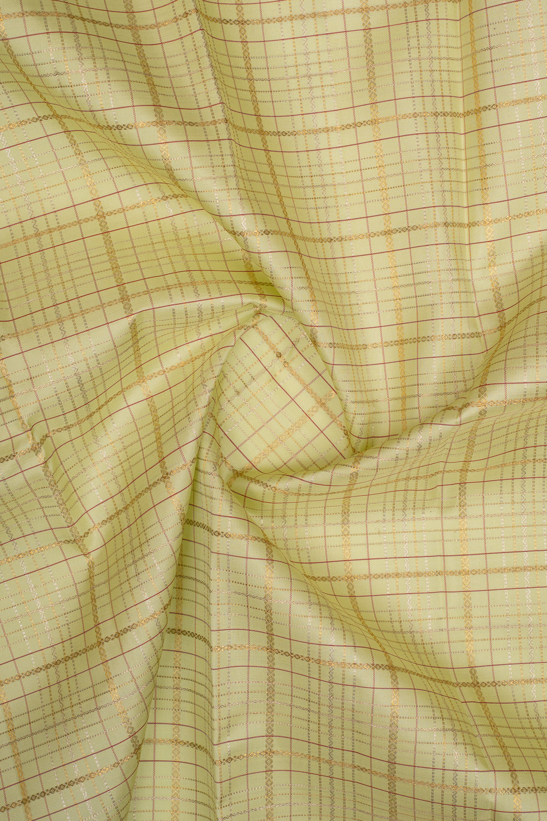 Pastel green and orange Zari checks pure kanchipuram silk saree
