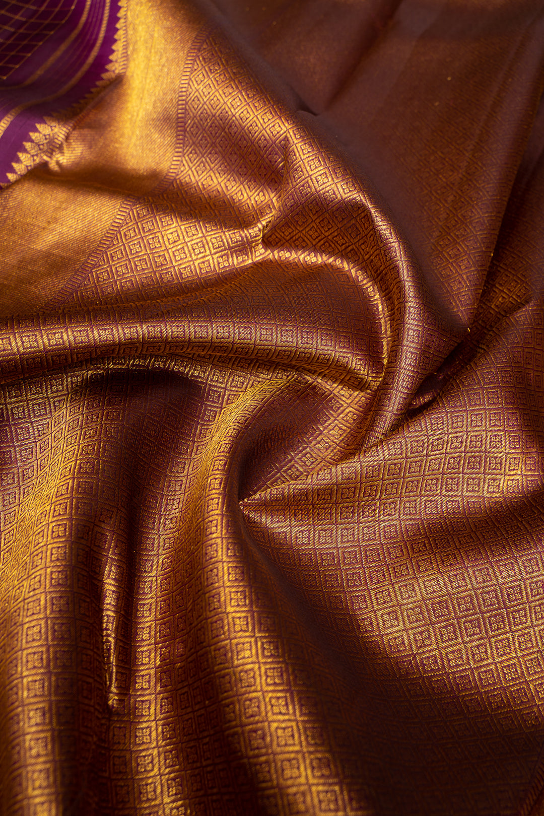Mulberry Purple Turning Border Pure Kanchipuram Silk Saree - Clio Silks