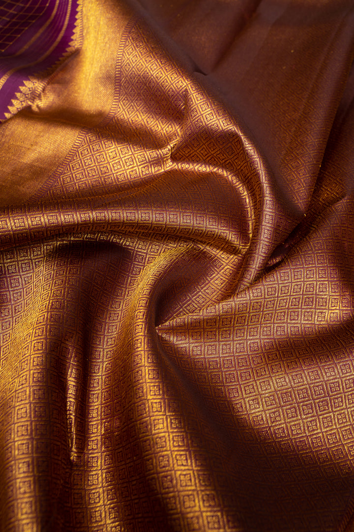 Mulberry Purple Turning Border Pure Kanchipuram Silk Saree - Clio Silks