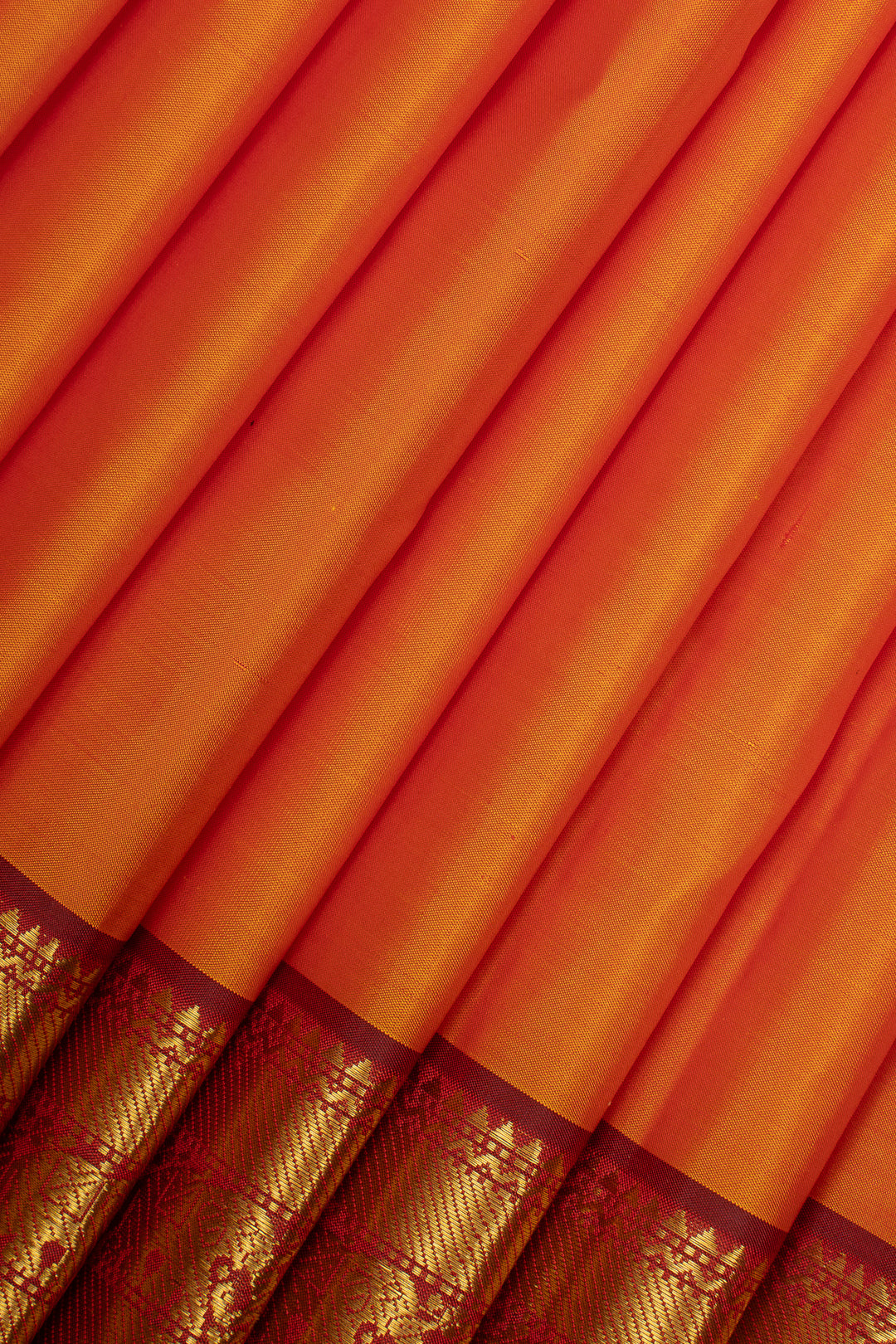 Orange &amp; Maroon Traditional Pure Kanchipuram Silk Saree
