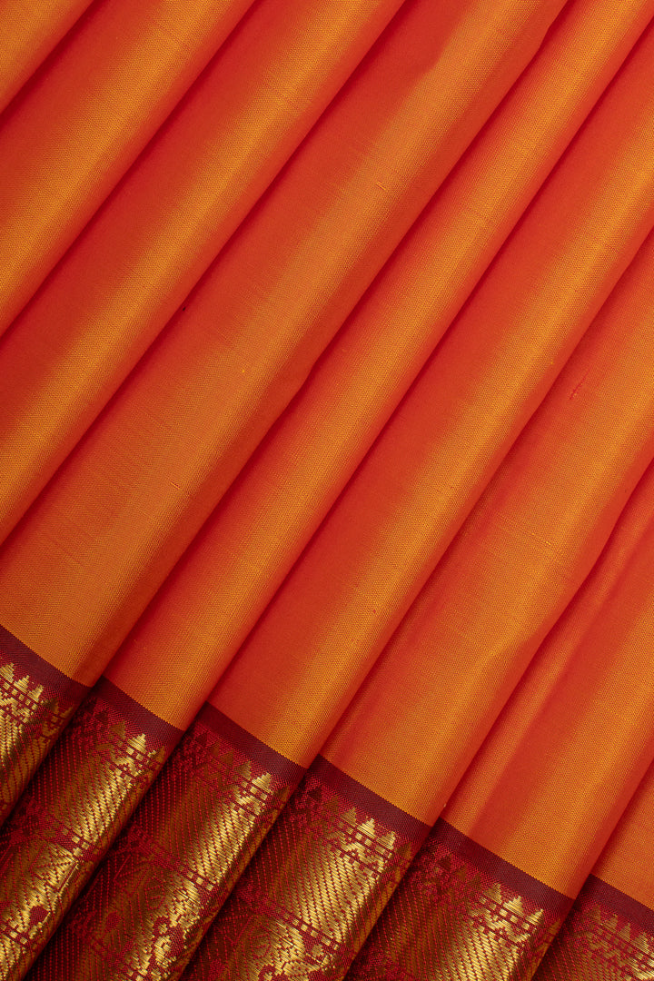Orange &amp; Maroon Traditional Pure Kanchipuram Silk Saree