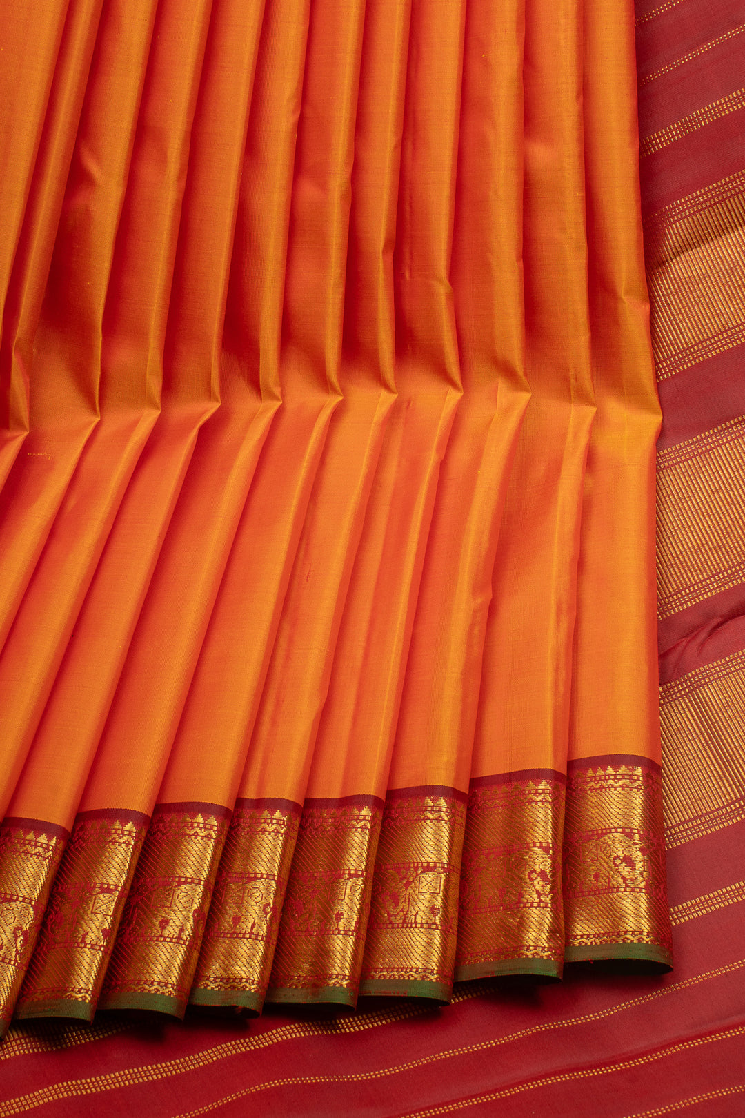 Orange & Maroon Traditional Pure Kanchipuram Silk Saree