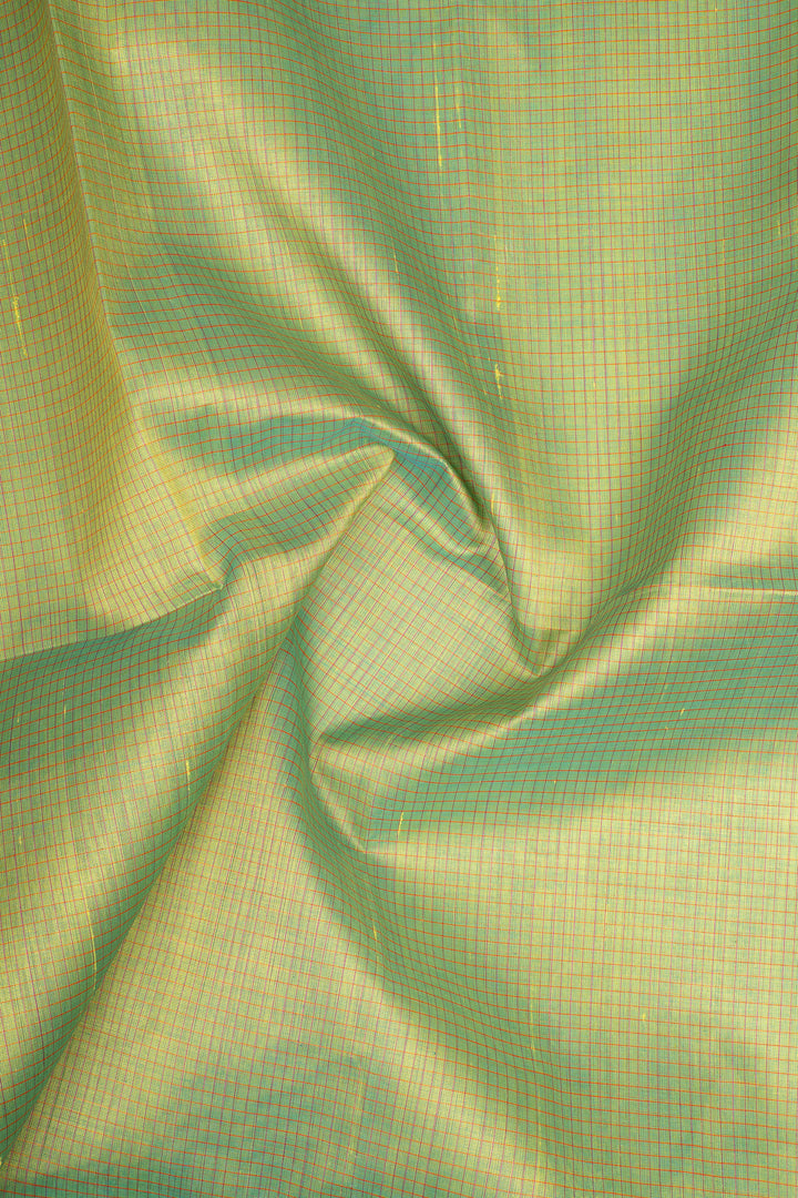 Light Green and Pink Thread Checks Pure Silk Cotton Saree