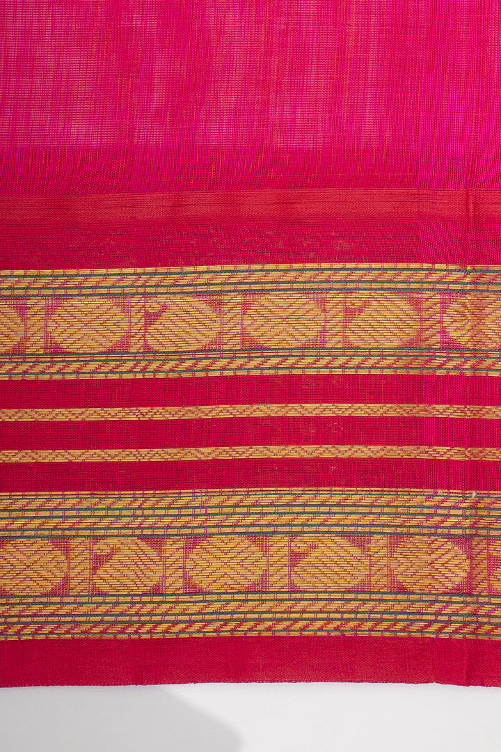 Light Green and Pink Thread Checks Pure Silk Cotton Saree