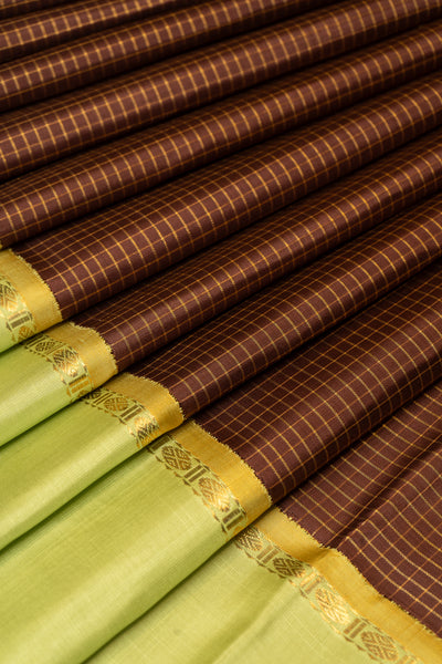 Brown and Green Pure Zari Kanchipuram Silk Saree - Clio Silks