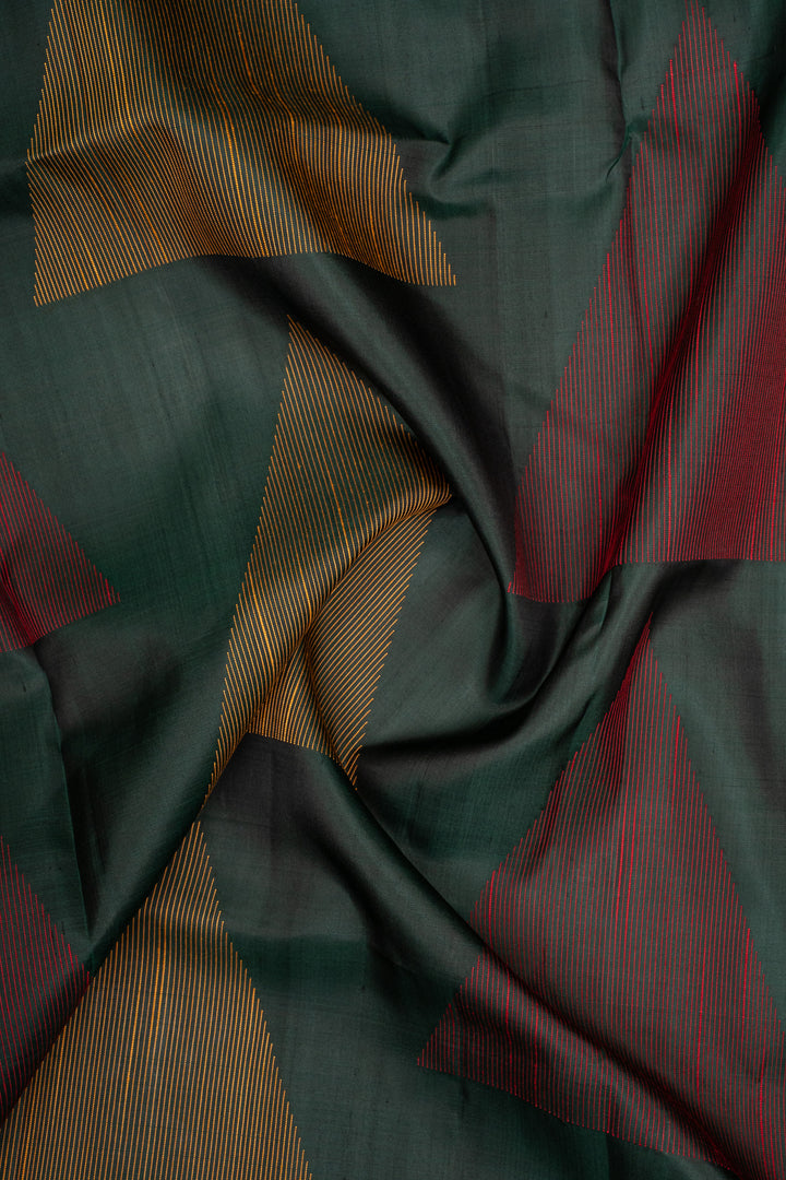 Bottle Green Threadwork Pure Soft Silk Saree