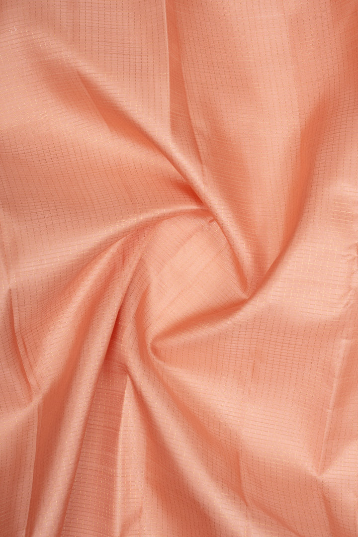 Peach Zari Checks Pure Kanchipuram Silk Saree