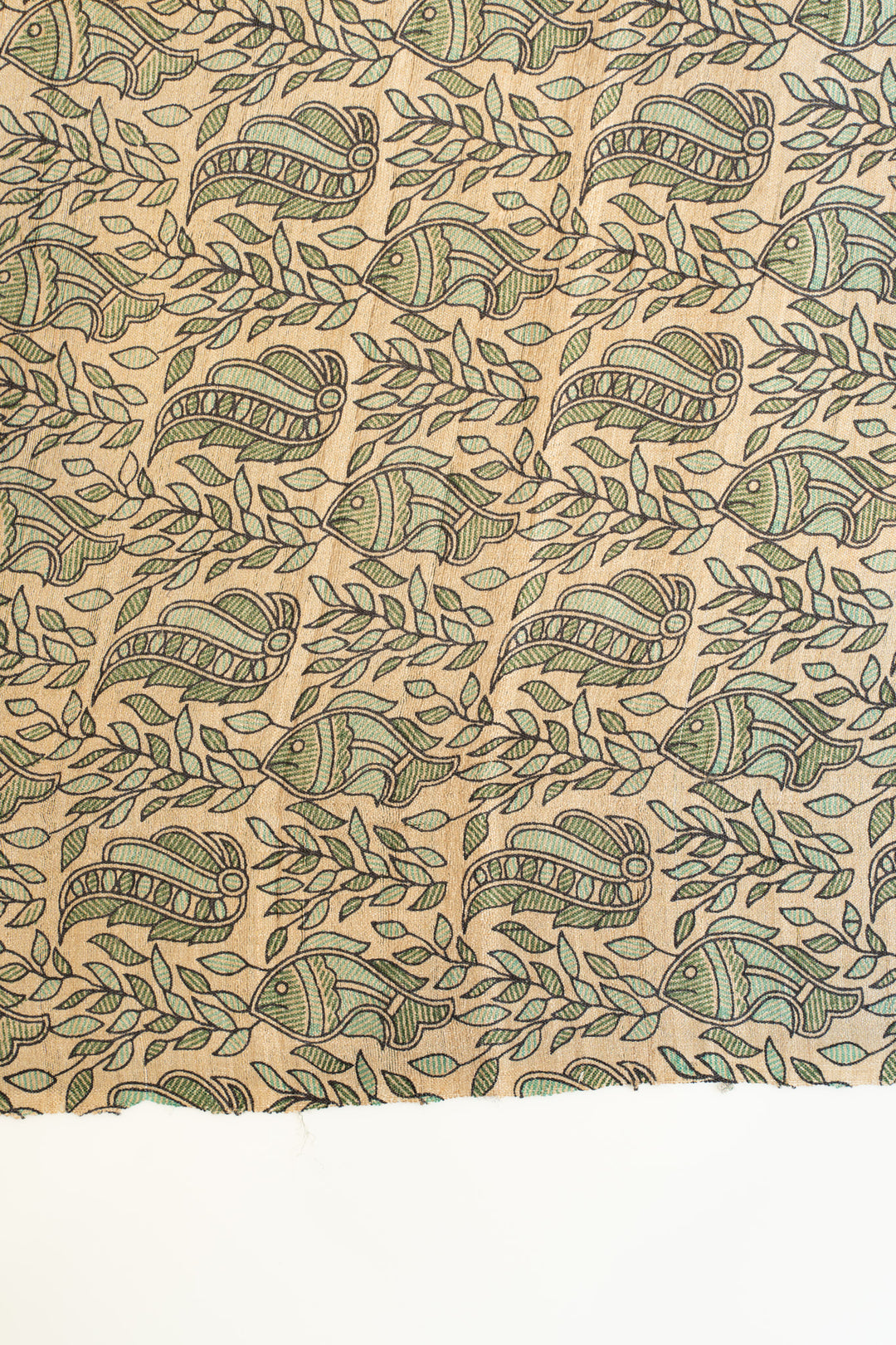 Emerald green Madhubani pure Tussar silk saree