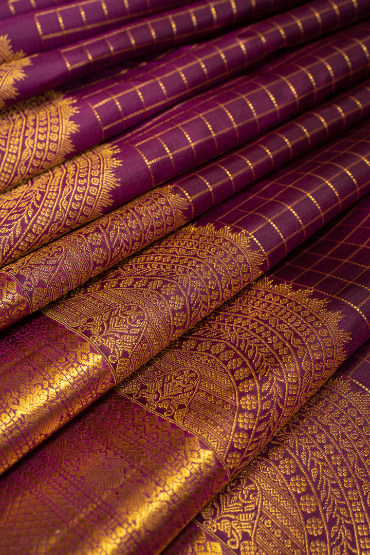 Mulberry Purple Turning Border Pure Kanchipuram Silk Saree - Clio Silks