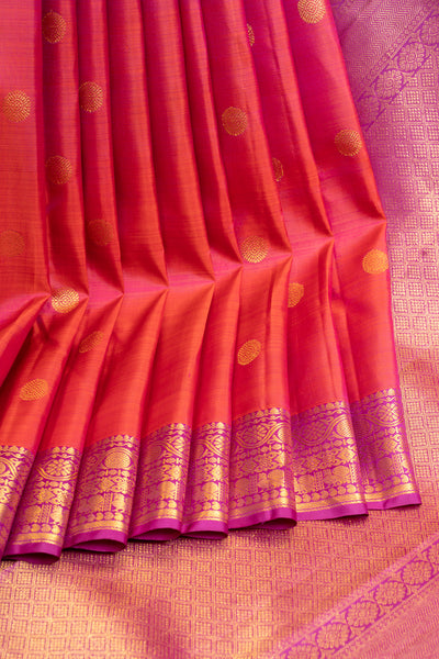 Peach orange traditional pure Kanjivaram silk saree