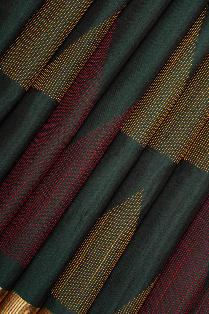 Bottle Green Threadwork Pure Soft Silk Saree