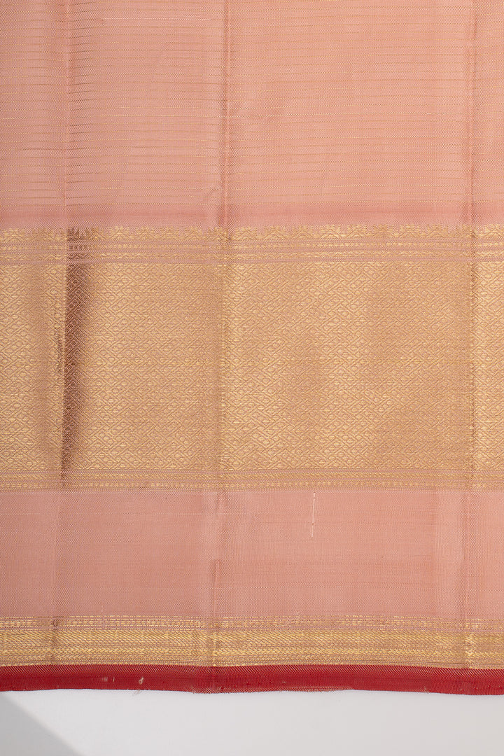 Peach Zari Checks Pure Kanchipuram Silk Saree