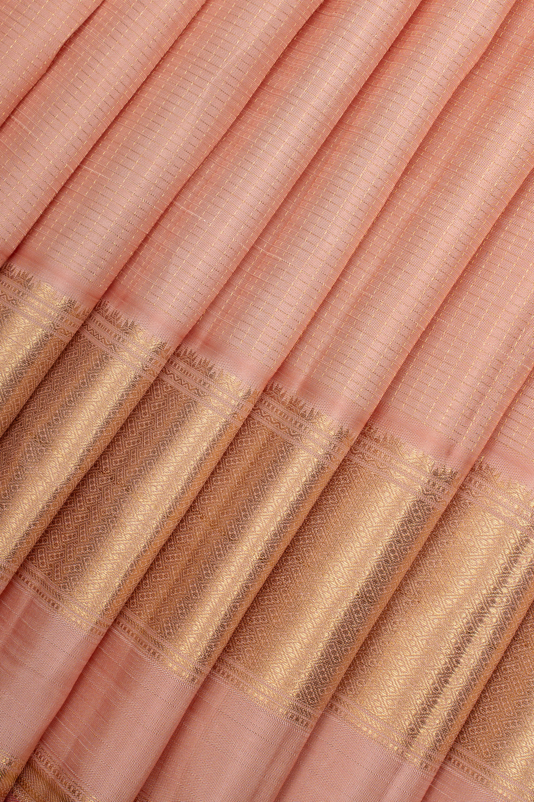 Peach Zari Checks Pure Kanchipuram Silk Saree