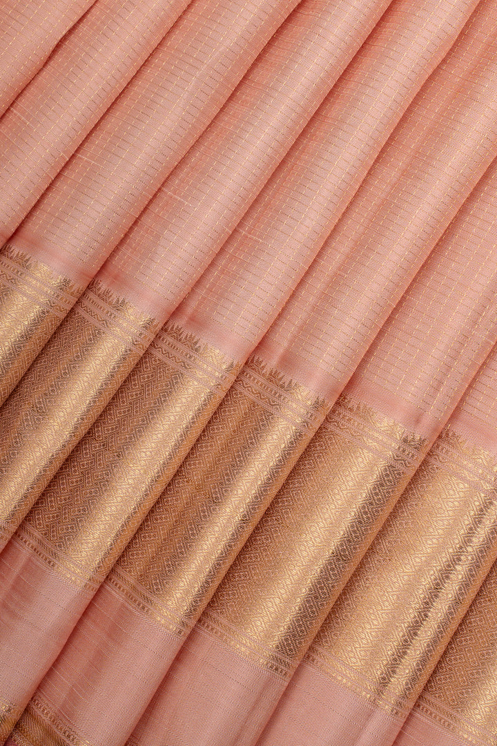 Peach Zari Checks Pure Kanchipuram Silk Saree