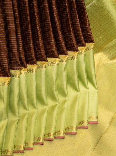 Brown and Green Pure Zari Kanchipuram Silk Saree - Clio Silks