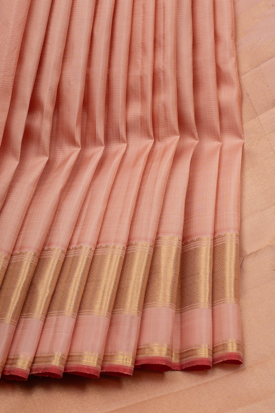 Peach Zari Checks Pure Kanchipuram Silk Saree