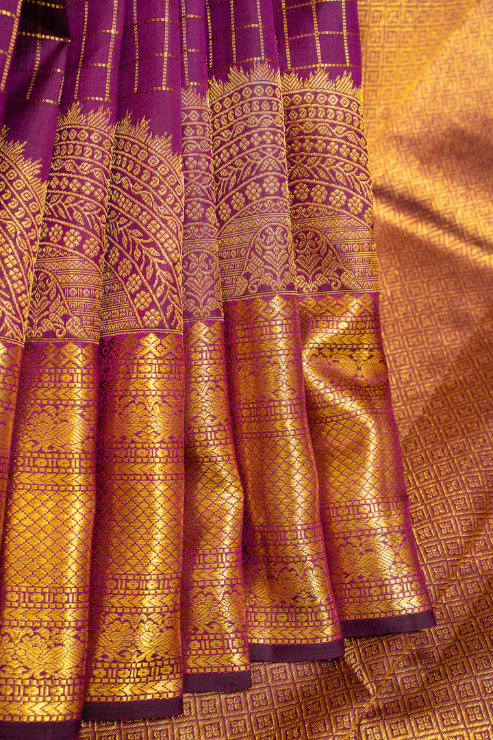 Mulberry Purple Turning Border Pure Kanchipuram Silk Saree - Clio Silks