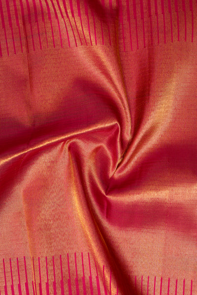 Pearl White and Pink Pure Zari Checks Kanchipuram Silk Saree - Clio Silks