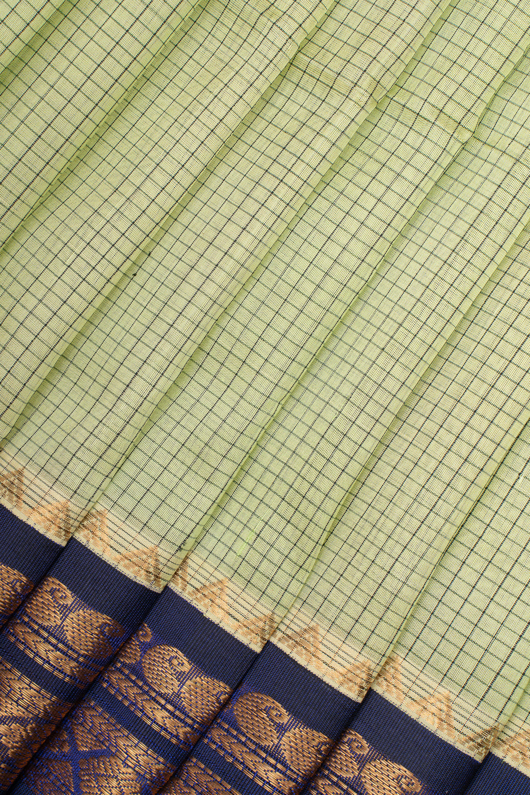 Mint Green Checks Pure Silk Cotton Saree
