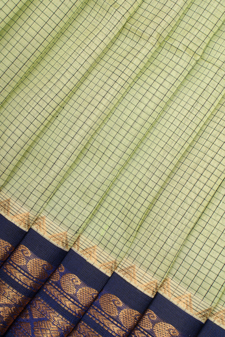 Mint Green Checks Pure Silk Cotton Saree
