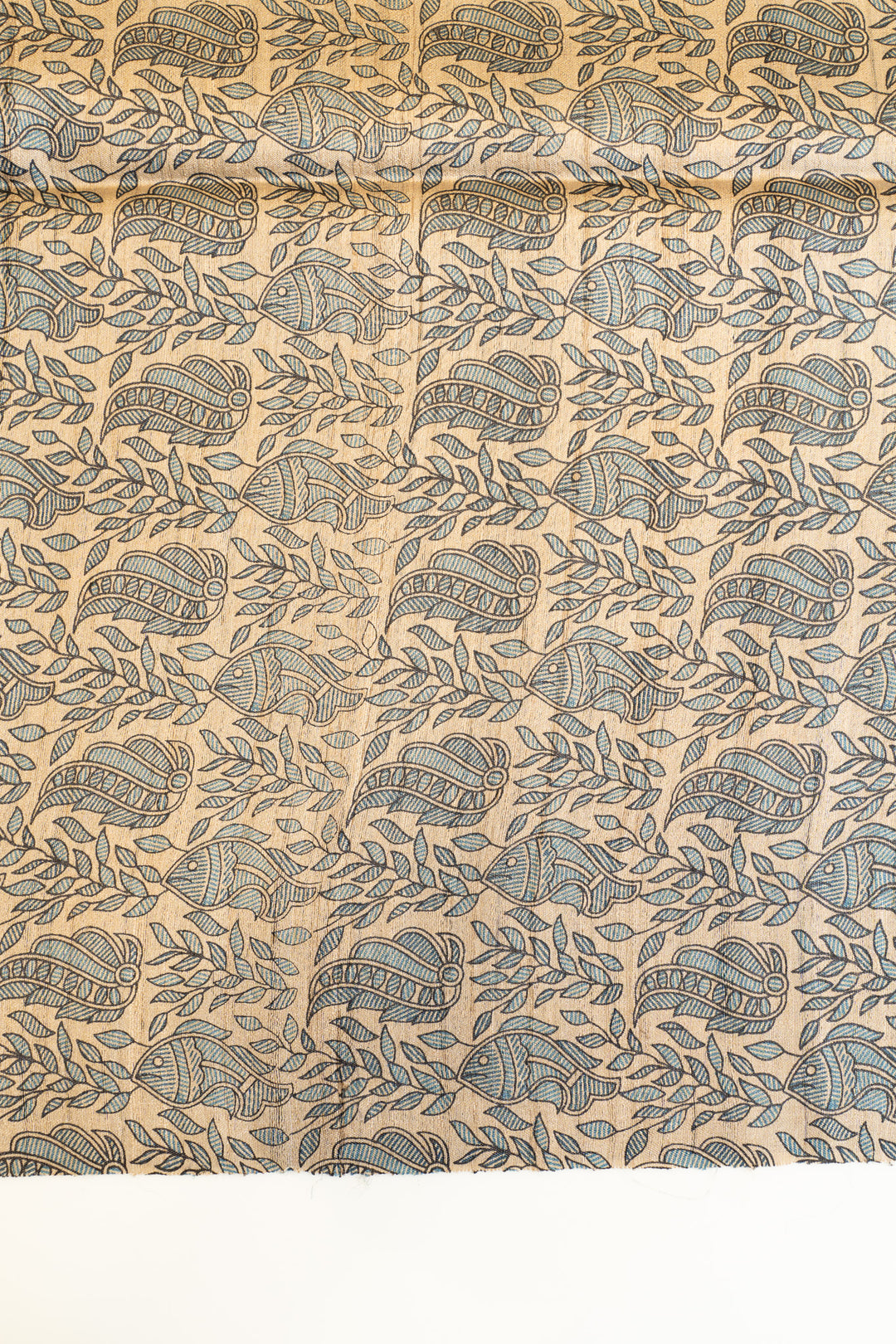 Blue Madhubani stripes pure Tussar silk sare