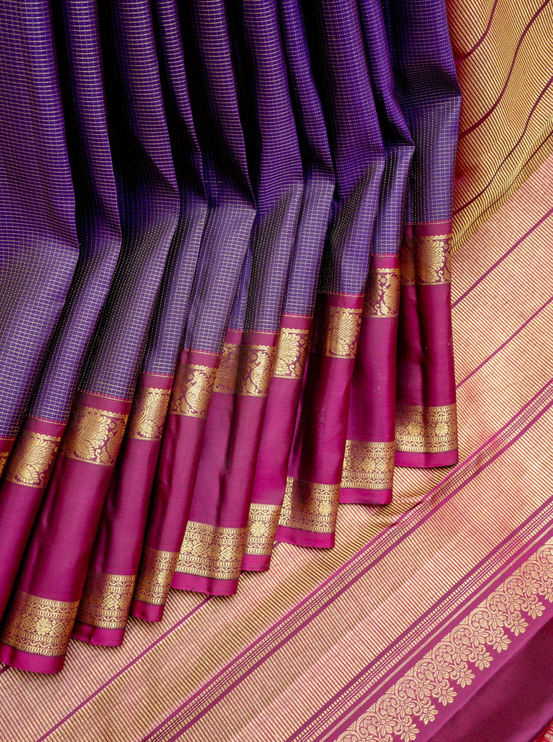 Purple and Magenta Pure Kanchipuram Silk Saree - Clio Silks
