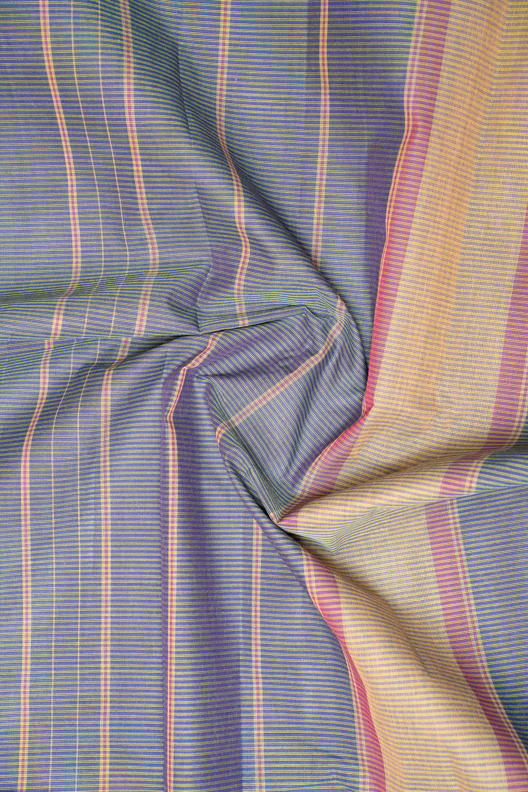 Peacock Blue Stripes Pure Kanchi Cotton Saree - Clio Silks