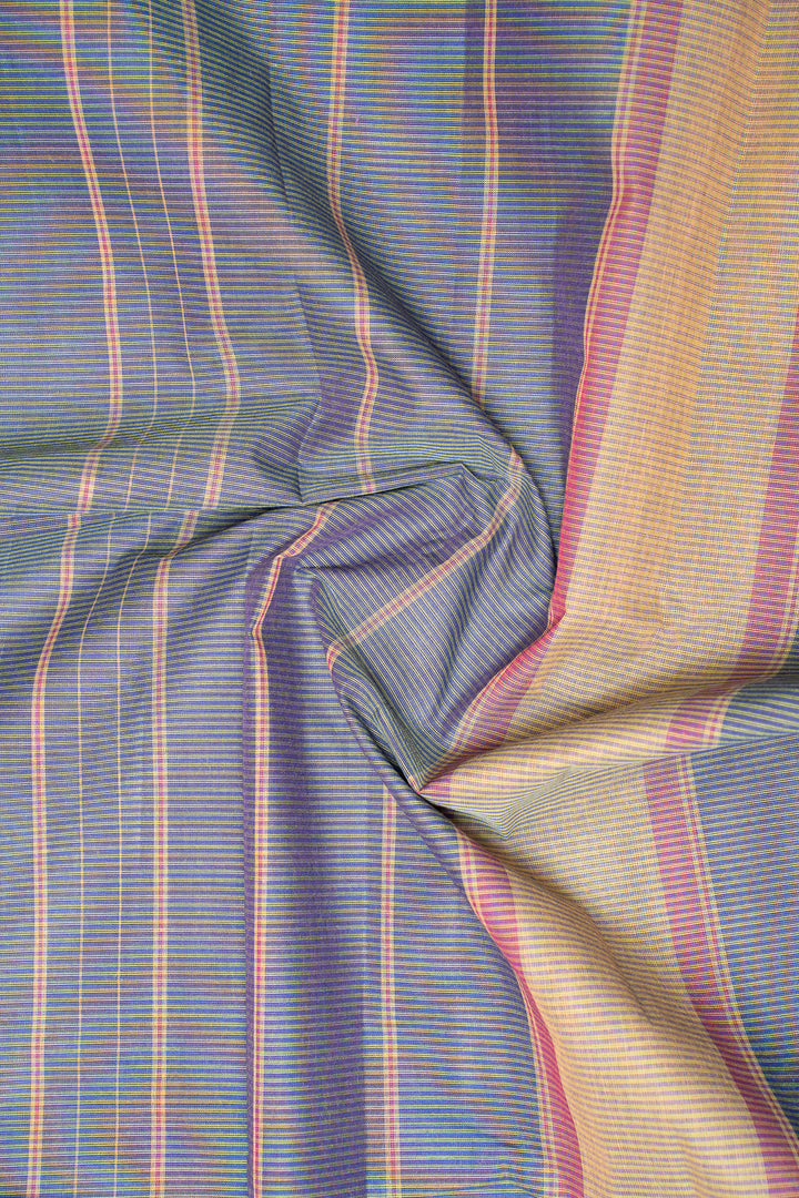 Peacock Blue Stripes Pure Kanchi Cotton Saree - Clio Silks
