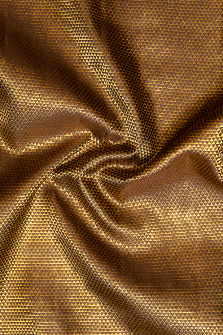 Pearl White and Brown Zari Stripes Pure Kanchipuram Silk Saree - Clio Silks