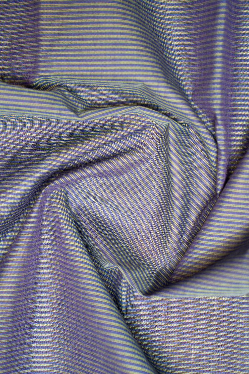 Peacock Blue Stripes Pure Kanchi Cotton Saree - Clio Silks