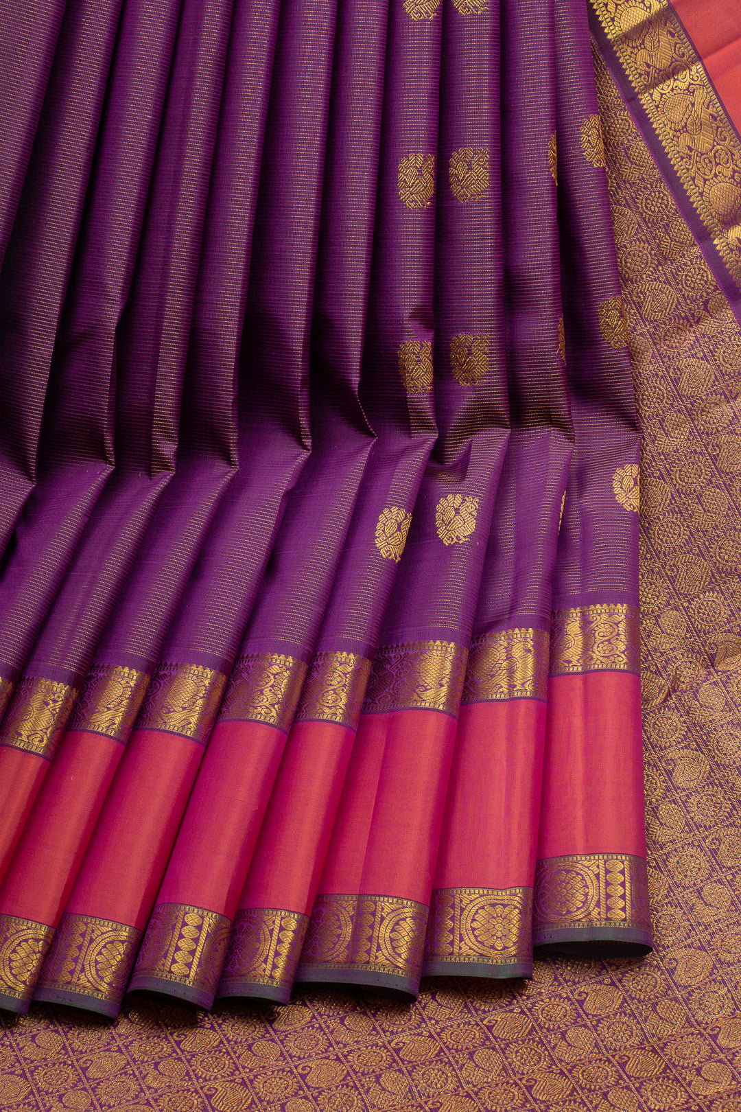 Aubergine Purple Vairaoosi Pure Kanchipuram Silk Saree