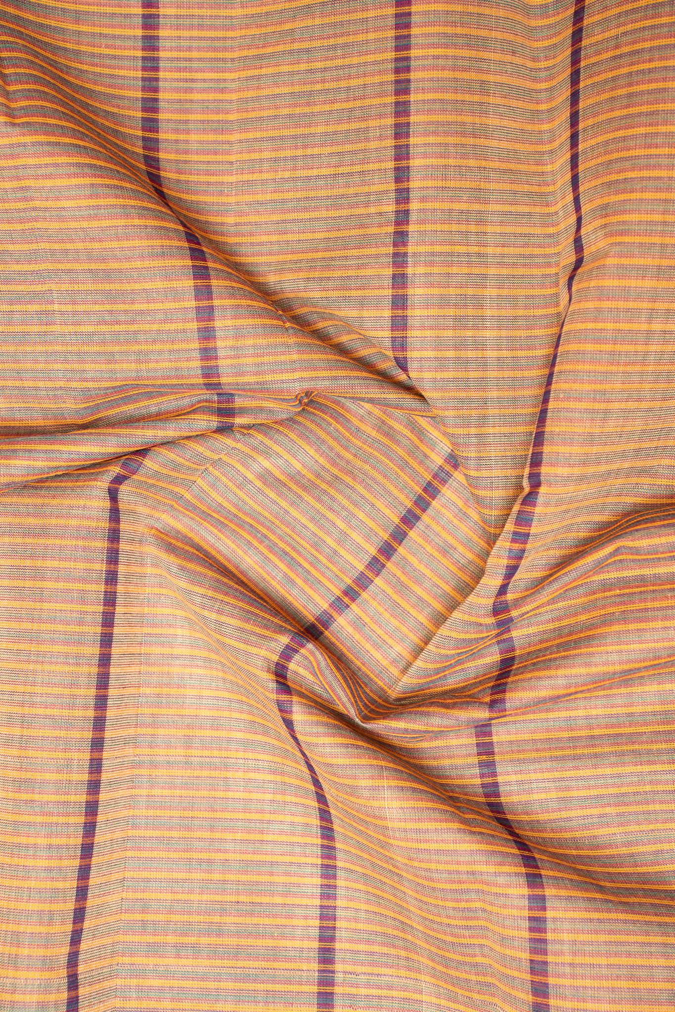 Peach and Grey Stripes Pure Kanchi Cotton Saree - Clio Silks