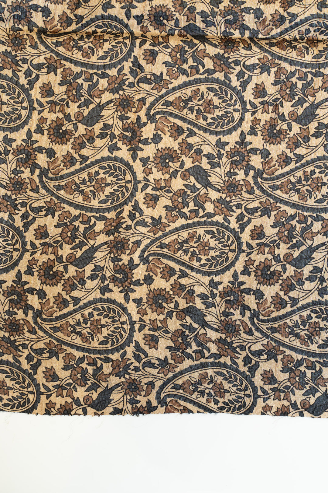 Black hand printed paisley woven buttis pure Tussar silk saree