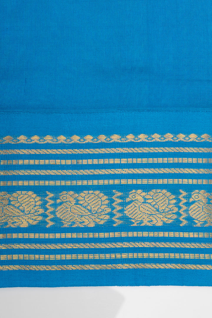 Sampanga Green and Blue Checks Pure Silk Cotton Saree