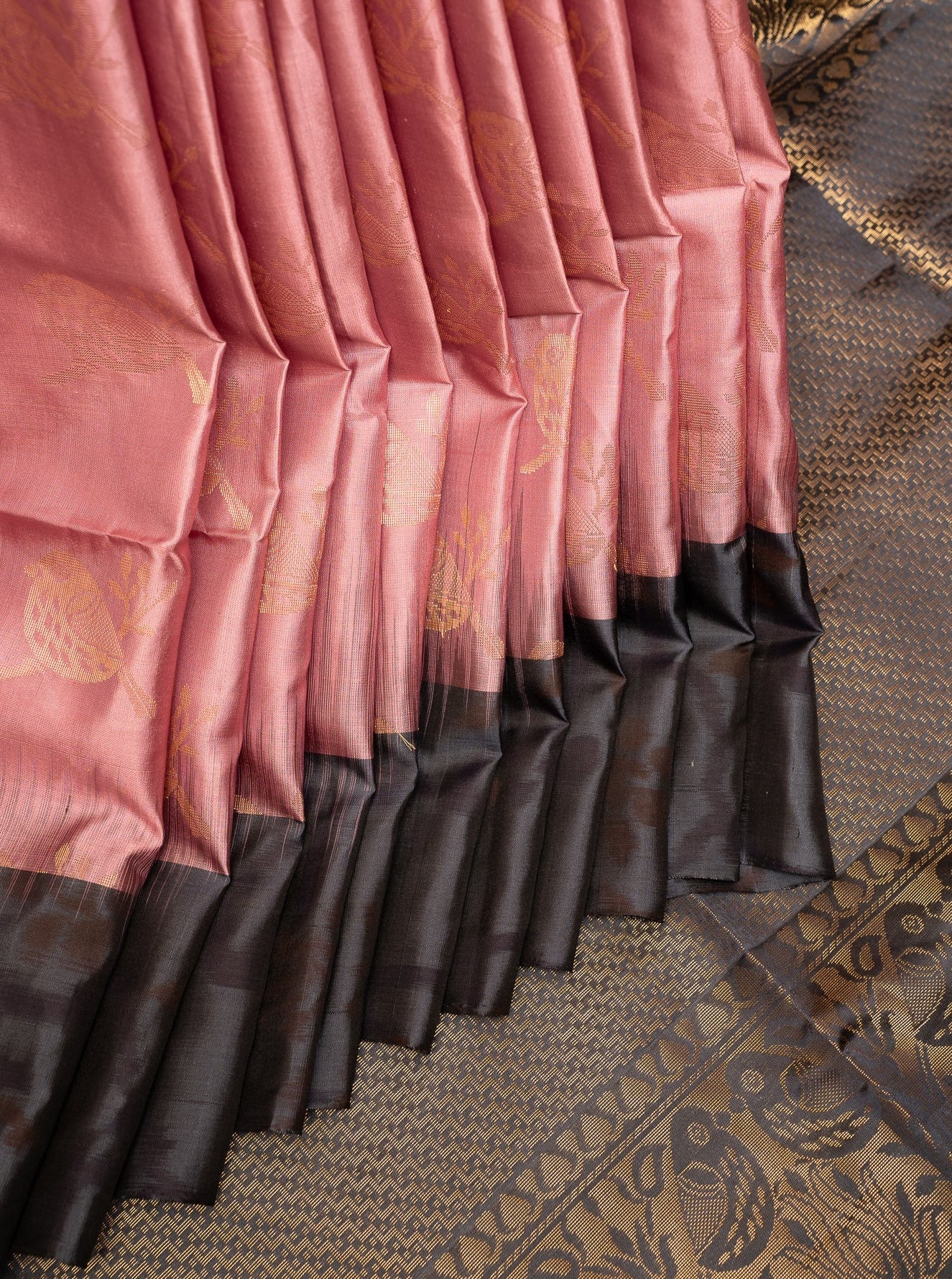Blush Pink and Grey Pure Ikat Silk Saree - Clio Silks