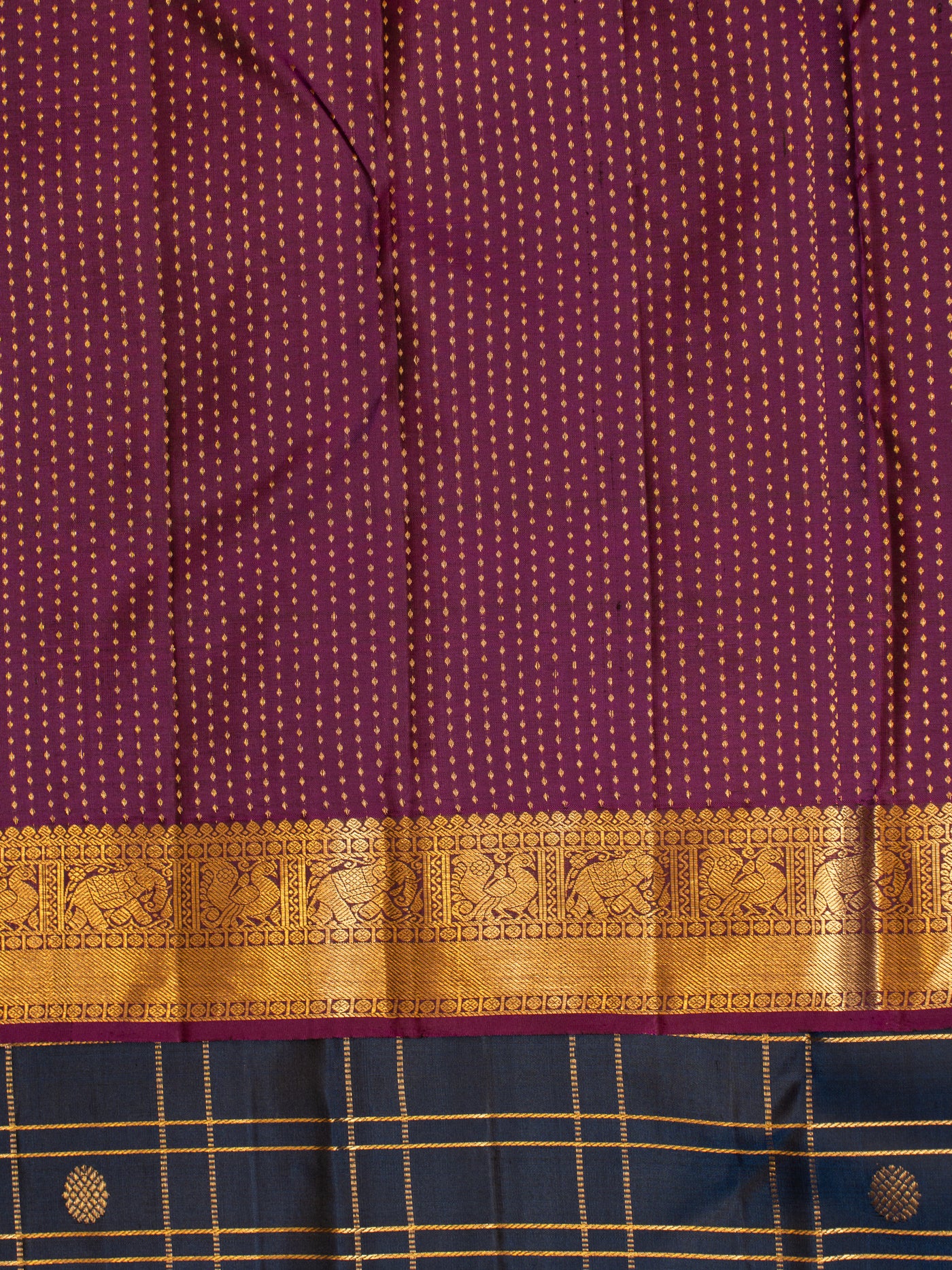 Dark blue traditional pure Kanchipuram silk saree