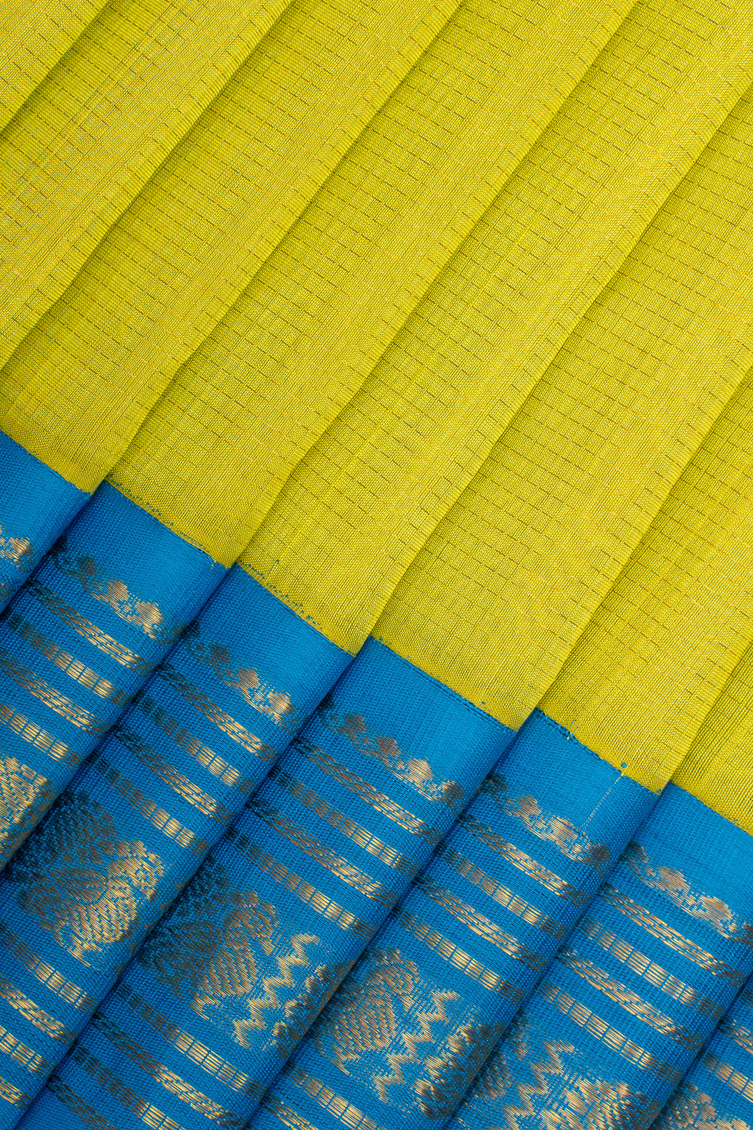 Sampanga Green and Blue Checks Pure Silk Cotton Saree