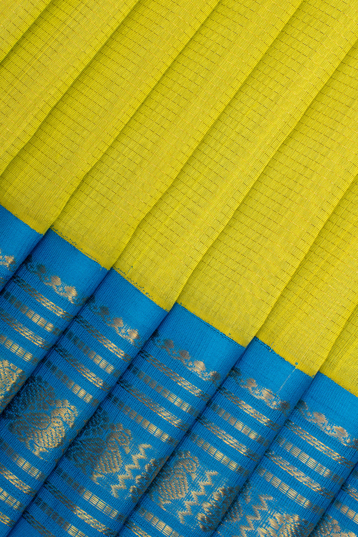 Sampanga Green and Blue Checks Pure Silk Cotton Saree