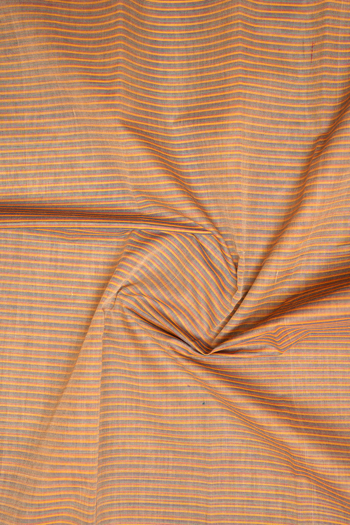 Peach and Grey Stripes Pure Kanchi Cotton Saree - Clio Silks