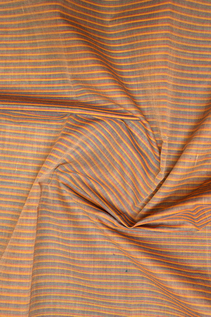 Peach and Grey Stripes Pure Kanchi Cotton Saree - Clio Silks